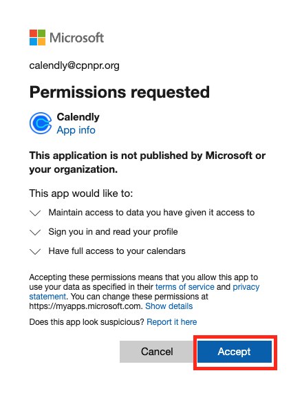 Pantalla de permisos de Microsoft con el botón Accept