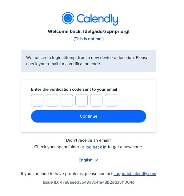 Pantalla para entrar el código de verificación