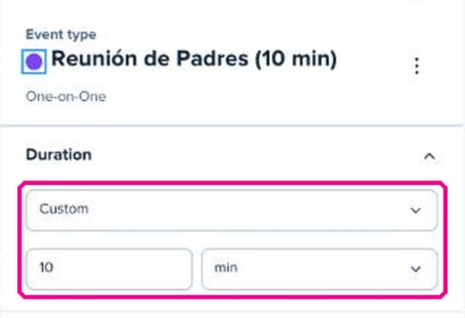Sección Duration con 10 minutos