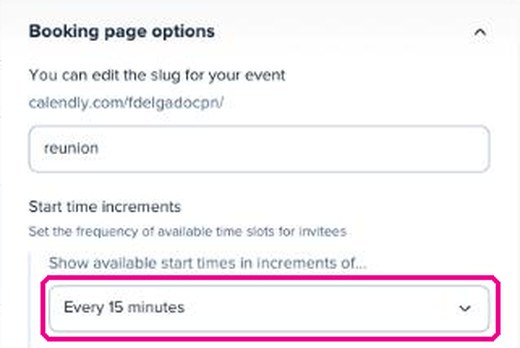 Start time increments con Every 15 minutes