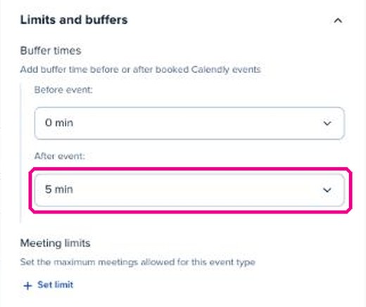 Buffer time con 5 minutos después del evento